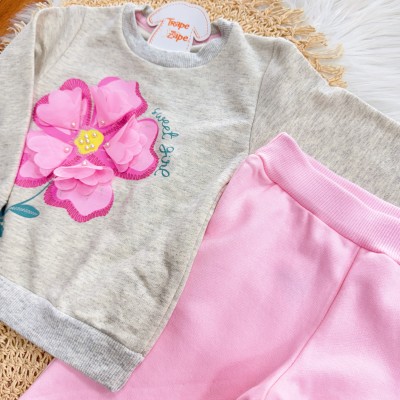 Conj. Casaco Sweet Girl e Calça de Moletom - Mescla